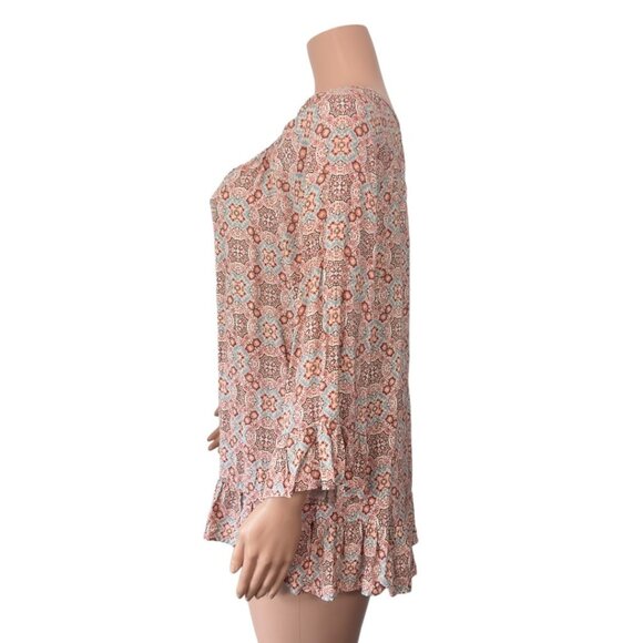 WESTPORT 1962 Women SZ XL Boho Floral Print Blouse With Ruffle Hem & 3/4 Sleeves - Picture 13 of 14